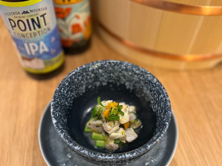 “Channel Islands rockfish ceviche with Meyer lemon and chili, luxury raw bar catering.”
